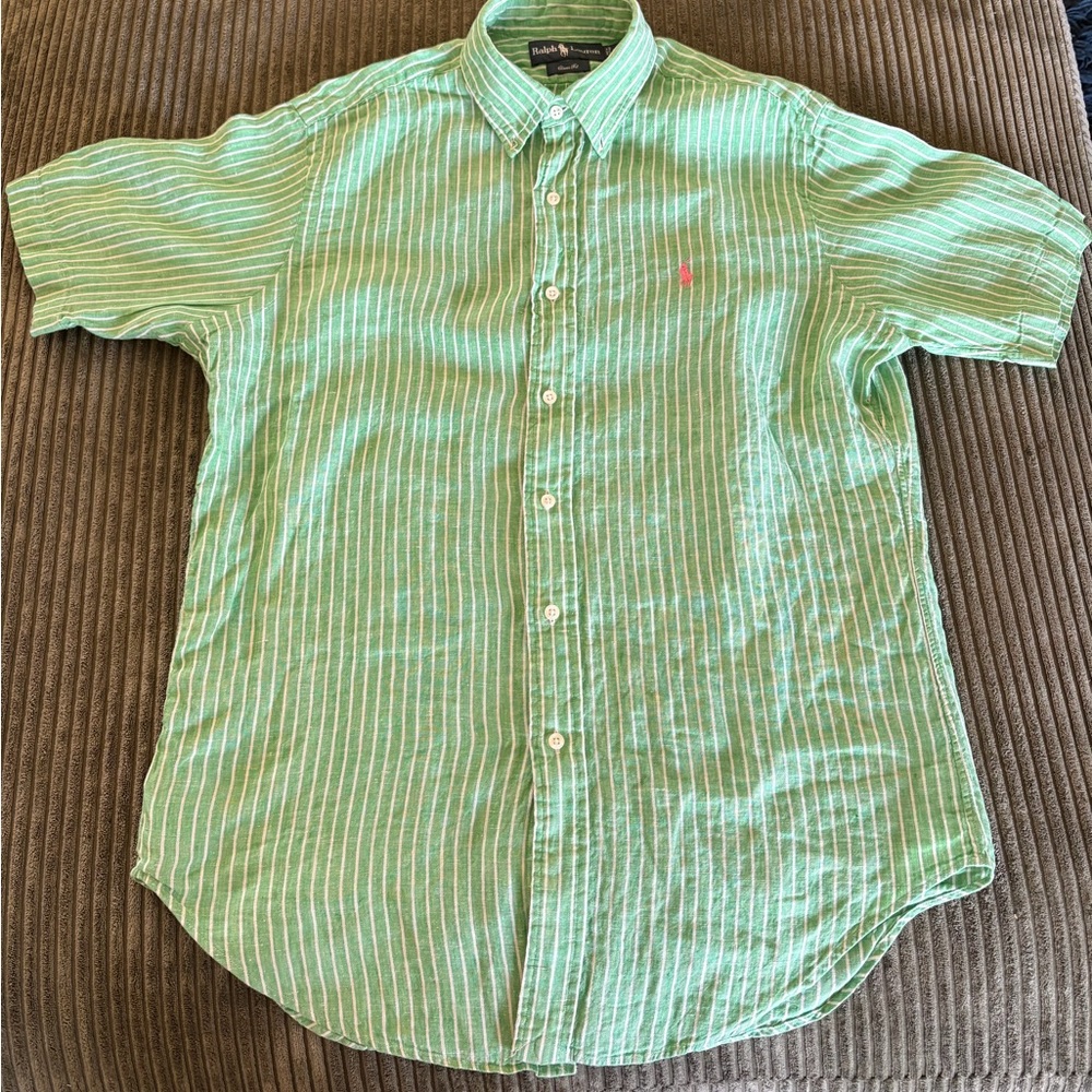 Ralph Lauren Men's Casual Green Striped Shirt